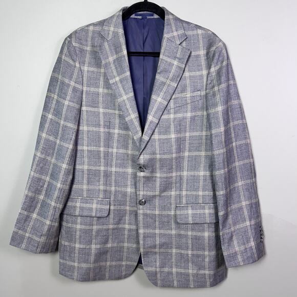 Jos A Bank sportcoat men's 38 R Scottish plaid linen‎ wool gray Tailored brrr - Picture 1 of 14